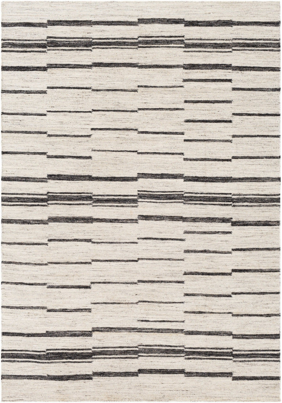 MAKI WOOL + VISCOSE FLAT RUG: NATURAL, BLACK