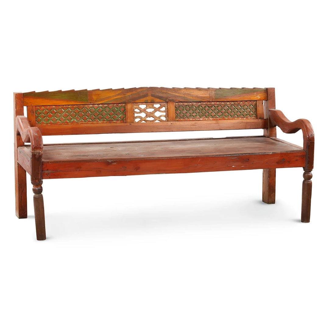 MARTA ANTIQUE CARVED WOOD TEAK BENCH