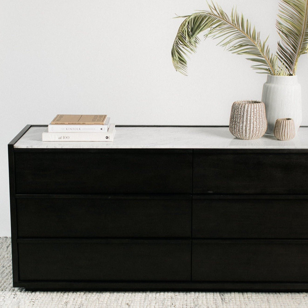 MASON ACACIA WOOD + MARBLE TOP DRESSER