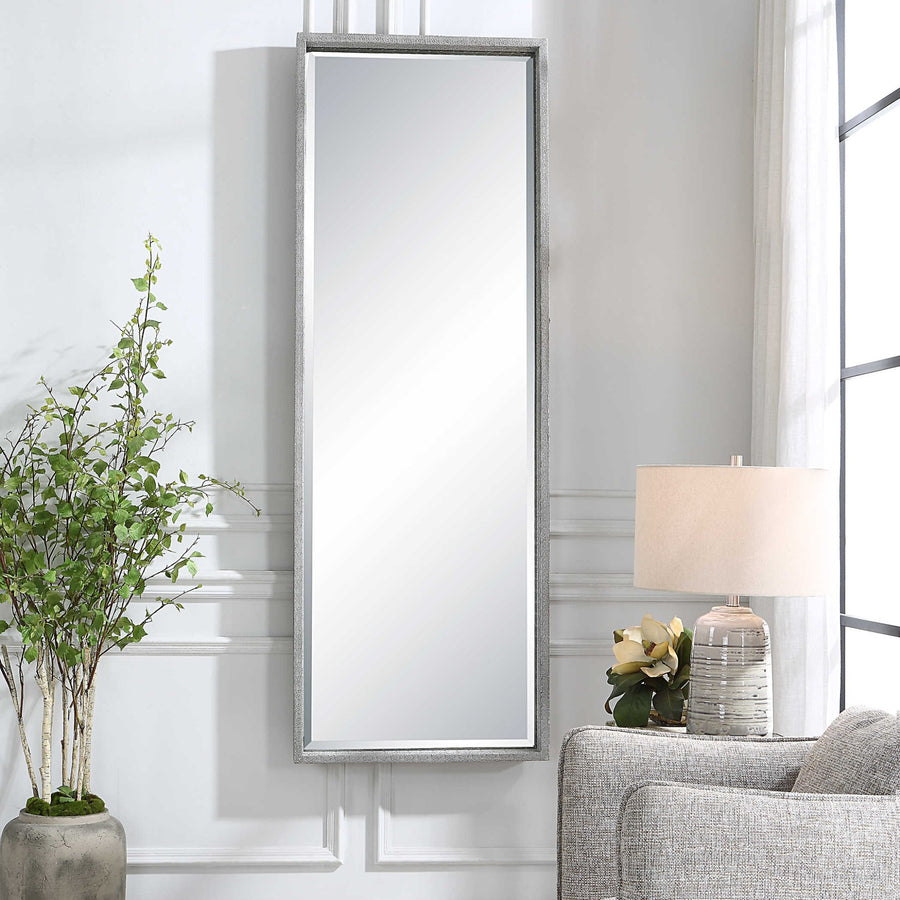 METALLIC SILVER BEADED FLOOR MIRROR