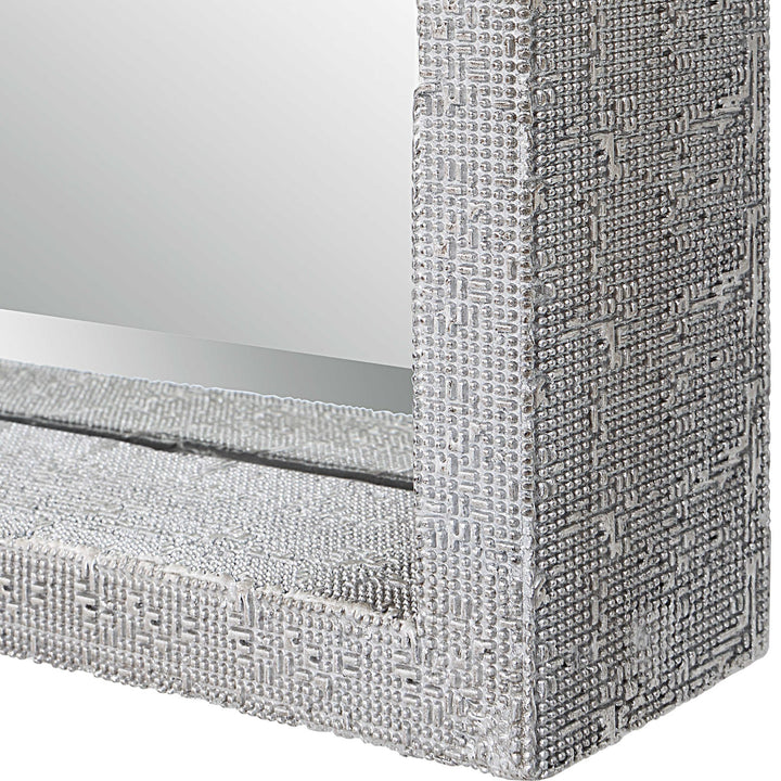 METALLIC SILVER BEADED FLOOR MIRROR