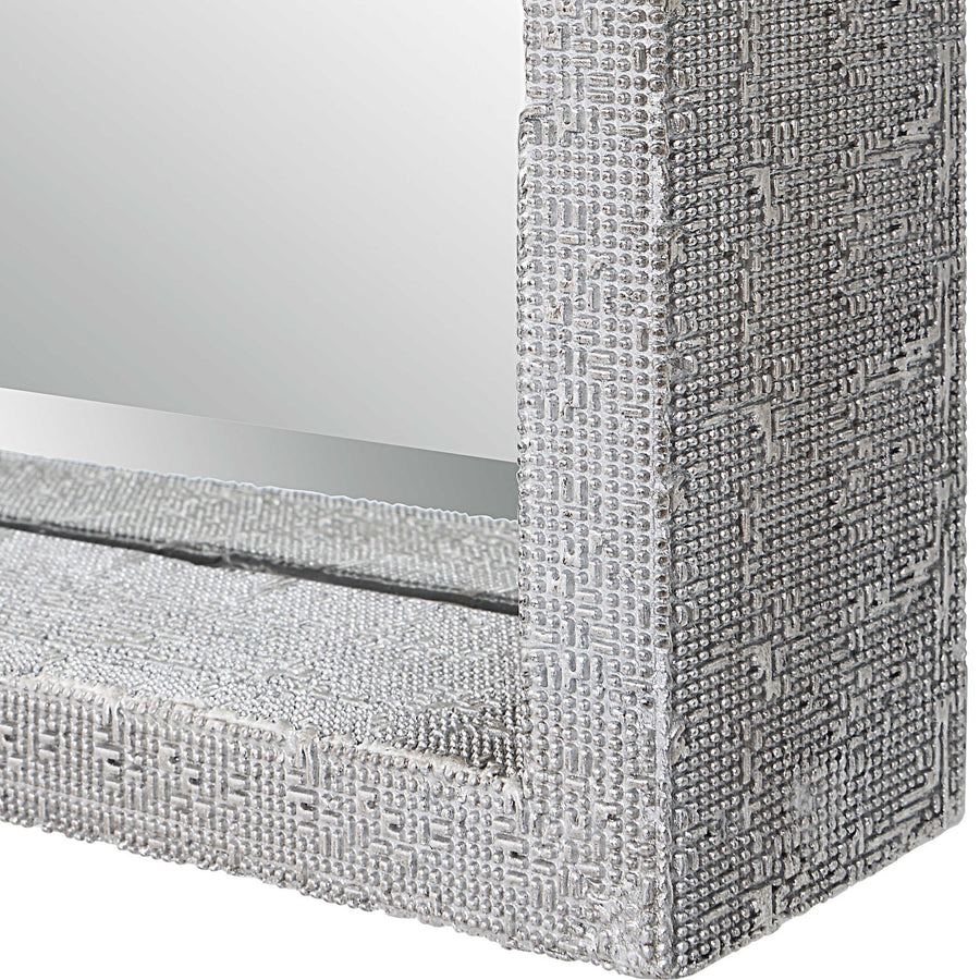 METALLIC SILVER BEADED FLOOR MIRROR