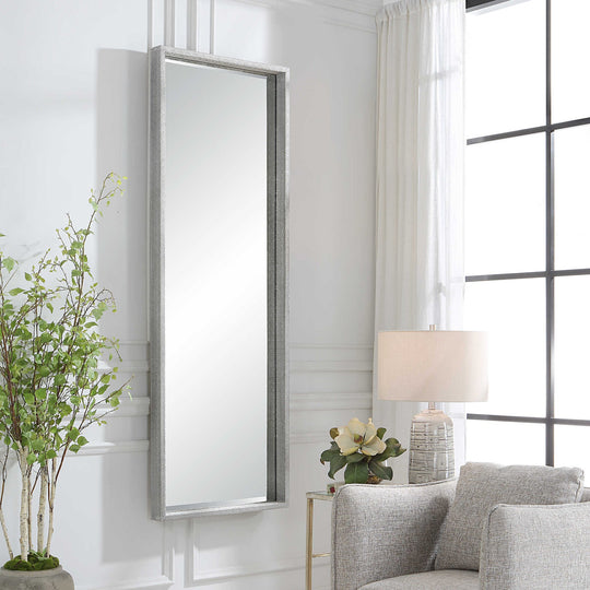 METALLIC SILVER BEADED FLOOR MIRROR