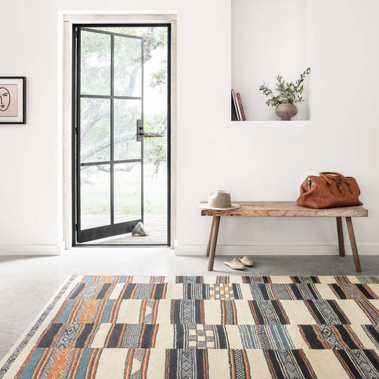 MIKA 04 INDOOR - OUTDOOR RUG: IVORY, BLUE, ORANGE