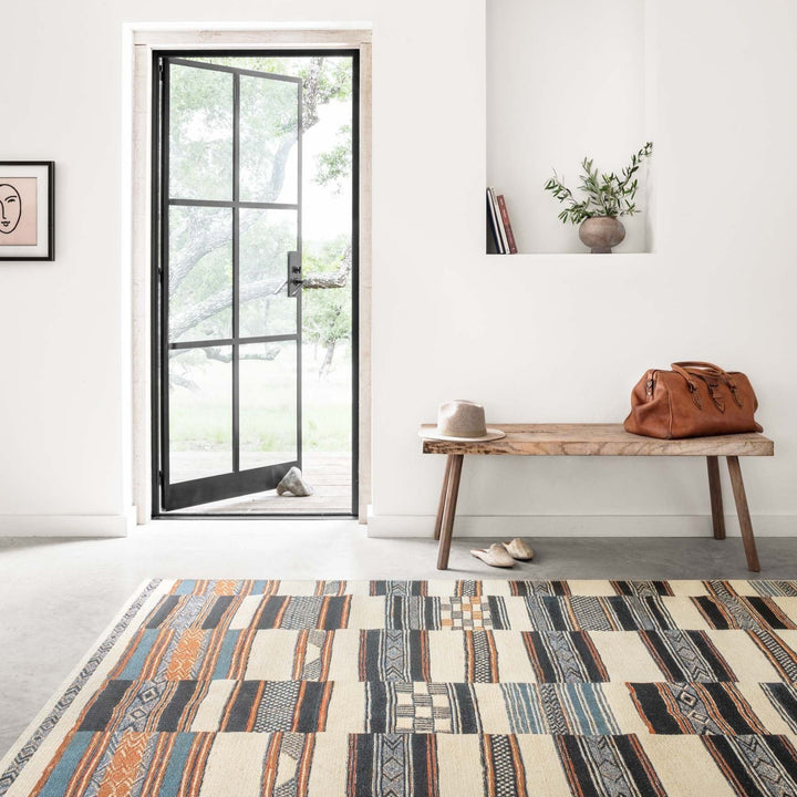 MIKA 04 INDOOR - OUTDOOR RUG: IVORY, BLUE, ORANGE