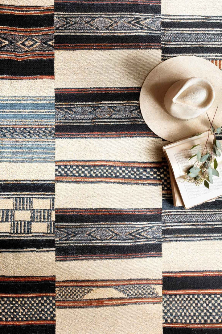 MIKA 04 INDOOR - OUTDOOR RUG: IVORY, BLUE, ORANGE