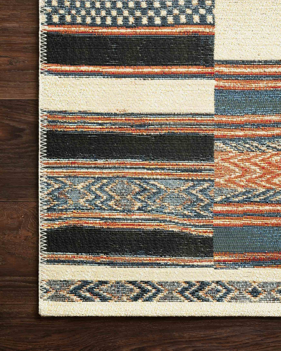 MIKA 04 INDOOR - OUTDOOR RUG: IVORY, BLUE, ORANGE
