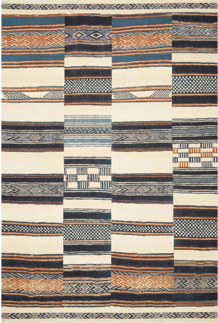 MIKA 04 INDOOR - OUTDOOR RUG: IVORY, BLUE, ORANGE