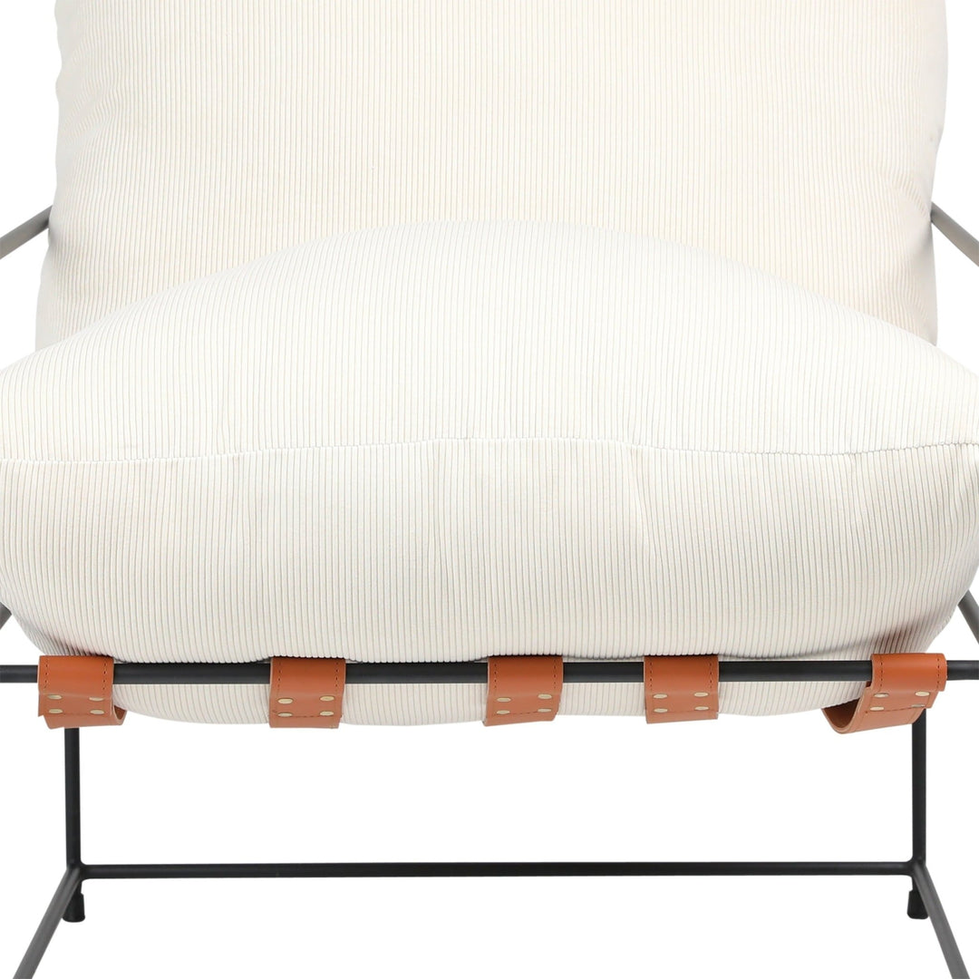 MIKEY LEATHER STRAPPED ARM CHAIR: OFF - WHITE CORD VELVET