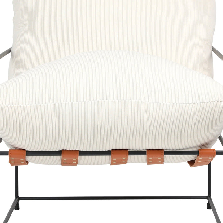 MIKEY LEATHER STRAPPED ARM CHAIR: OFF - WHITE CORD VELVET