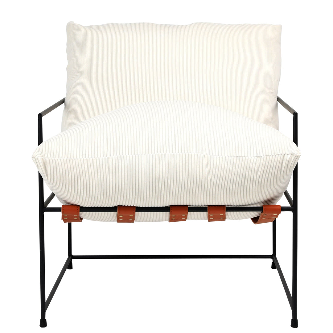 MIKEY LEATHER STRAPPED ARM CHAIR: OFF - WHITE CORD VELVET