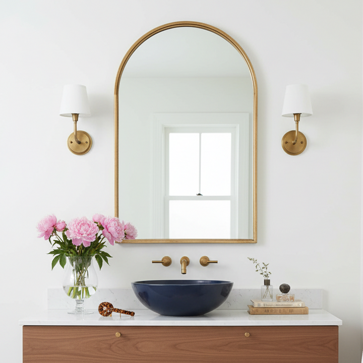 MILLIE ANTIQUE GOLD ARCHED VANITY MIRROR