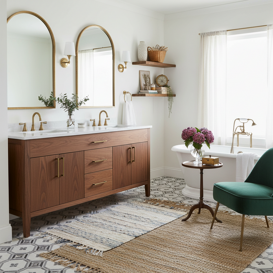 MILLIE ANTIQUE GOLD ARCHED VANITY MIRROR