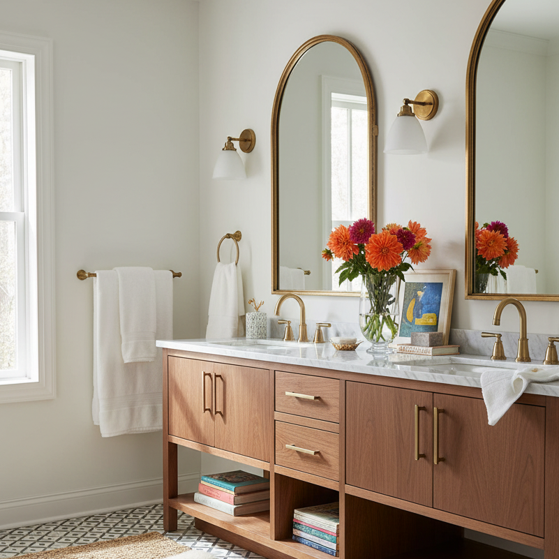 MILLIE ANTIQUE GOLD ARCHED VANITY MIRROR