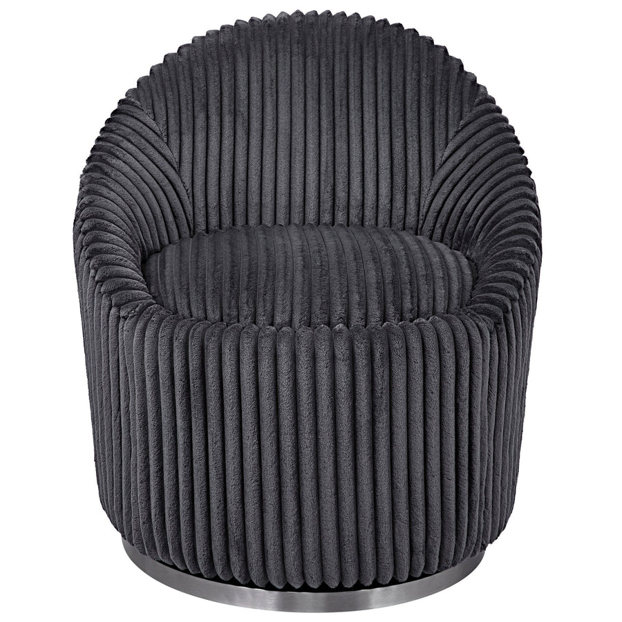 MINKA FLUTED GUNMETAL SHERPA CHENILLE SWIVEL CHAIR