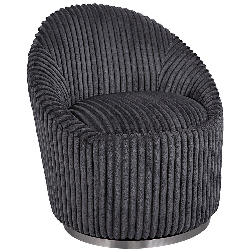 MINKA FLUTED GUNMETAL SHERPA CHENILLE SWIVEL CHAIR