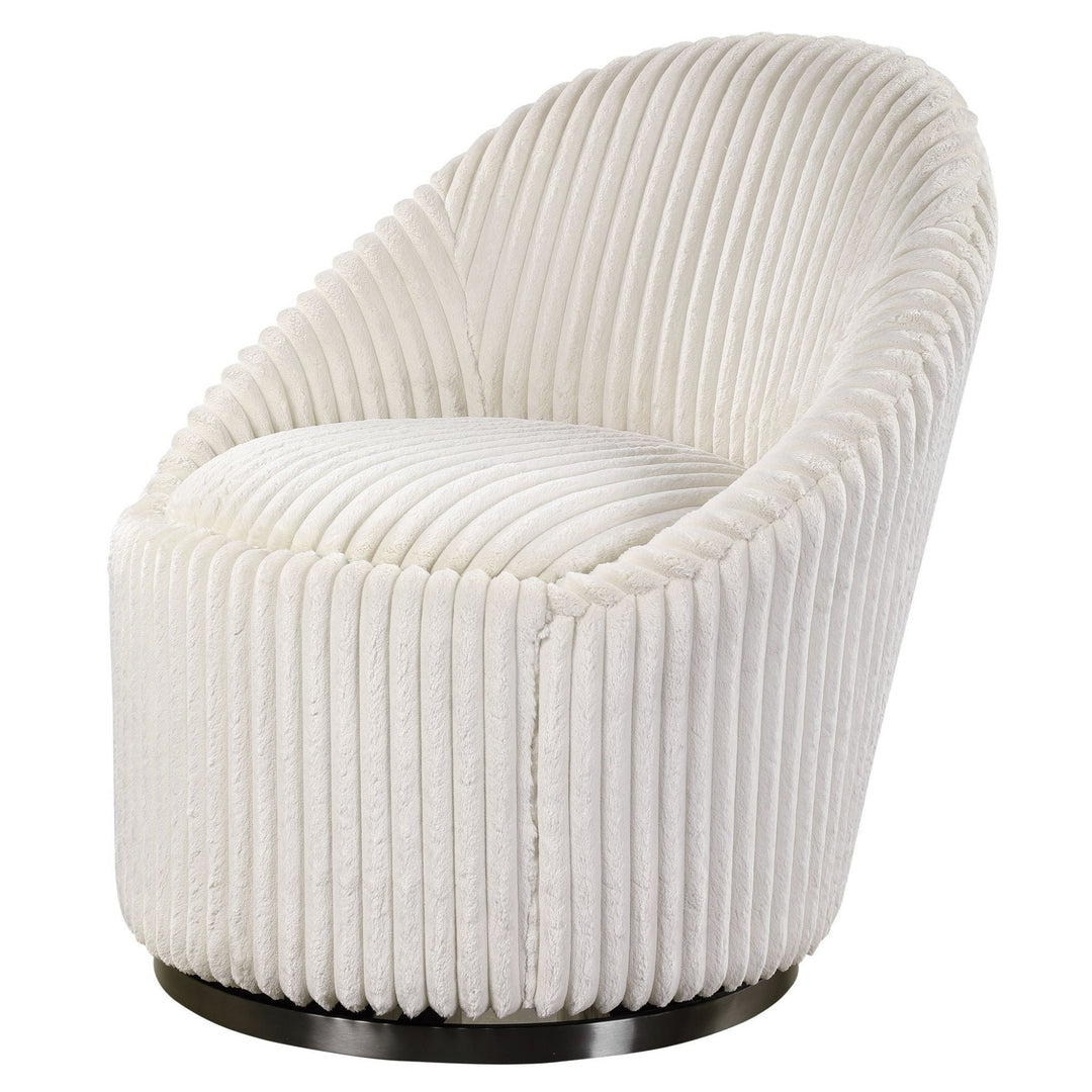 MINKA FLUTED IVORY SHERPA CHENILLE SWIVEL CHAIR