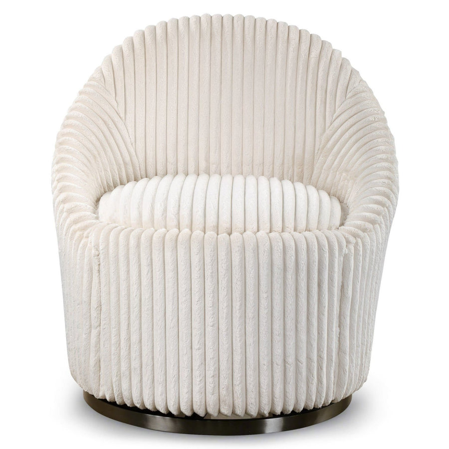 MINKA FLUTED IVORY SHERPA CHENILLE SWIVEL CHAIR