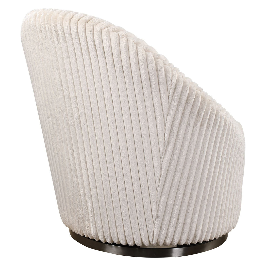 MINKA FLUTED IVORY SHERPA CHENILLE SWIVEL CHAIR