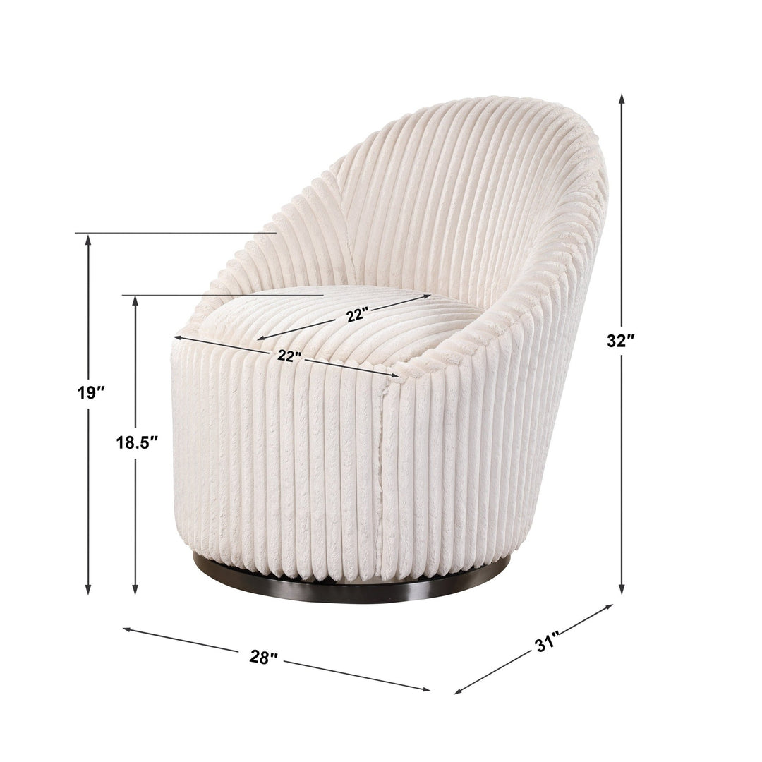 MINKA FLUTED IVORY SHERPA CHENILLE SWIVEL CHAIR