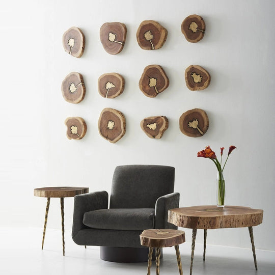 MOLTEN WALL TILE POURED BRASS IN WOOD