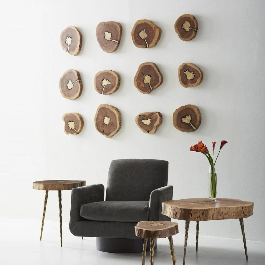 MOLTEN WALL TILE POURED BRASS IN WOOD