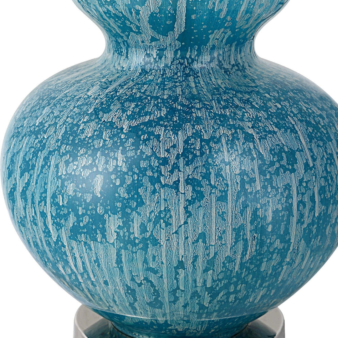 MOTTLED TURQUOISE BULB GLASS LAMPAquaBlueUT30052 - 1