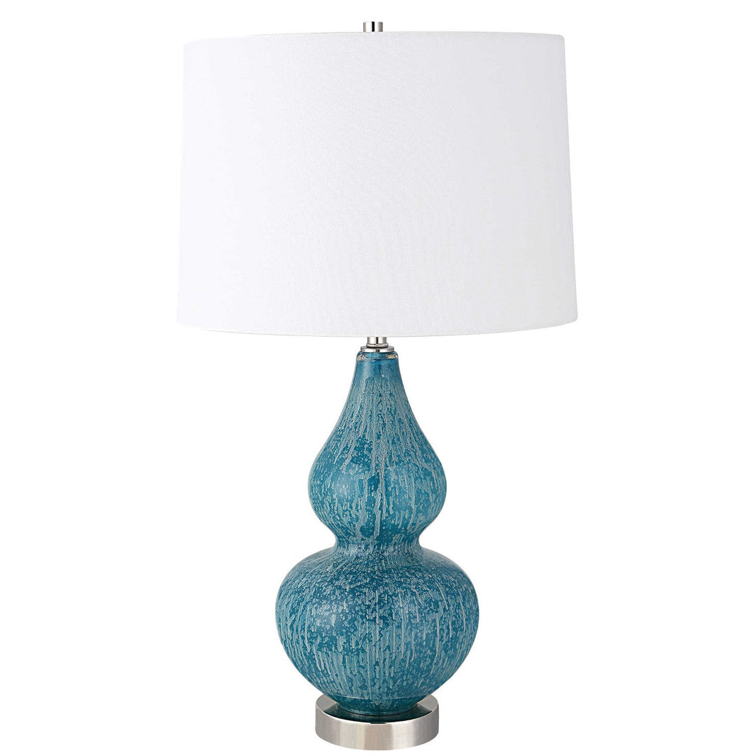 MOTTLED TURQUOISE BULB GLASS LAMPAquaBlueUT30052 - 1