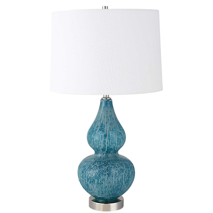 MOTTLED TURQUOISE BULB GLASS LAMPAquaBlueUT30052 - 1