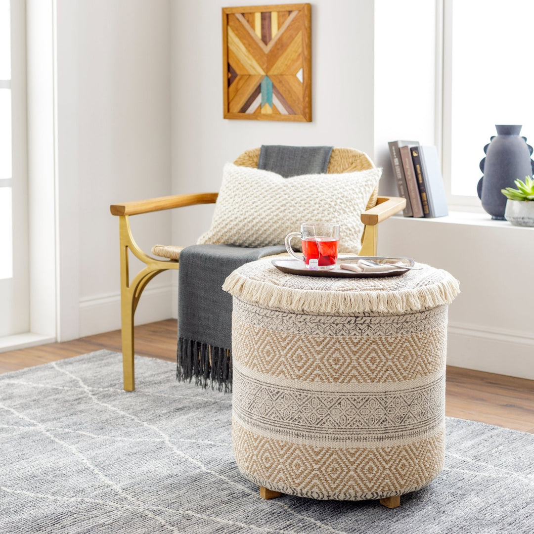 NALA COTTON + JUTE UPHOLSTERED OTTOMAN