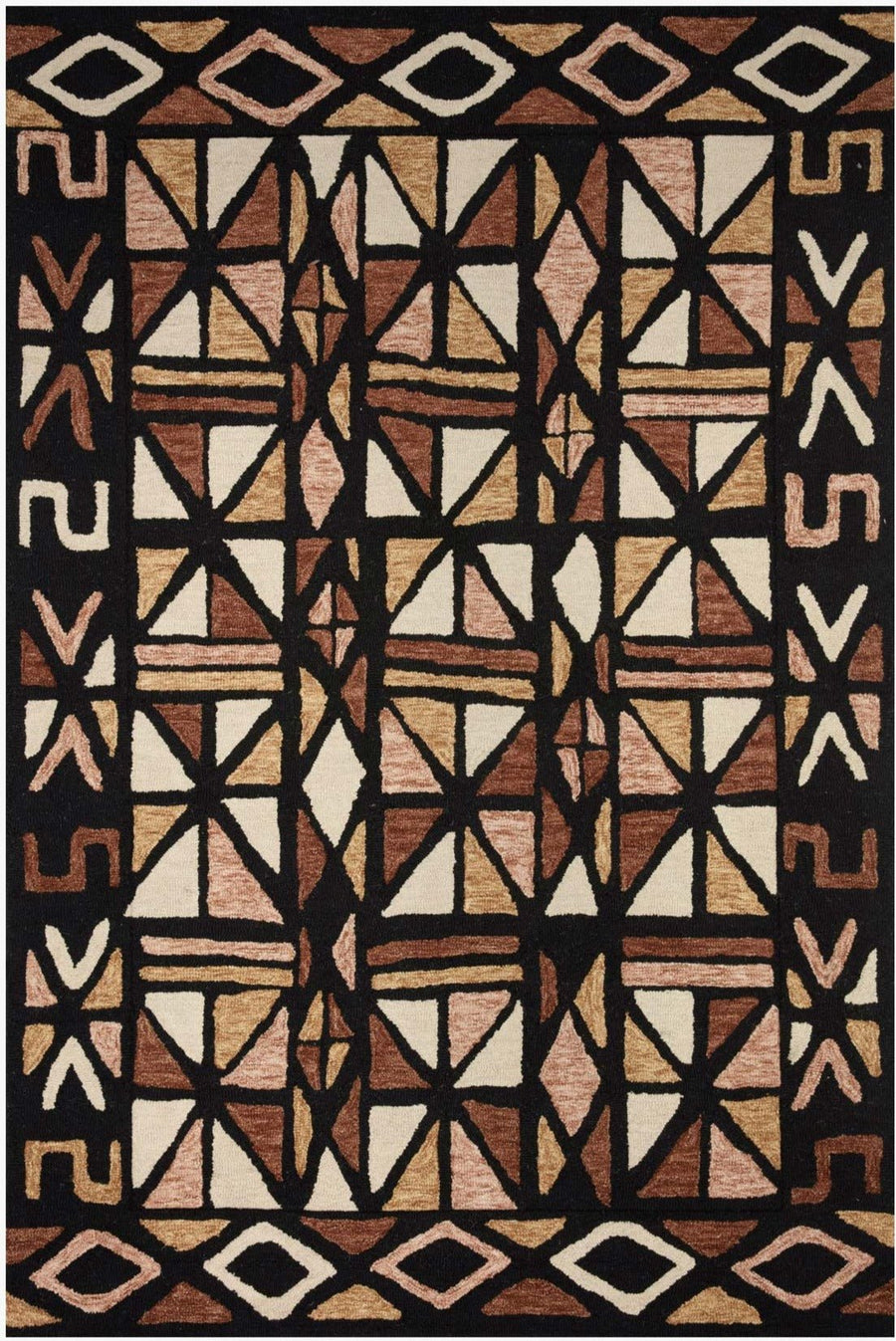 NALA HAND - TUFTED WOOL RUG: BLACK, CAMEL, SIENNA