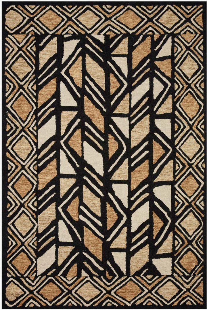 NALA HAND - TUFTED WOOL RUG: BLACK, CAMEL