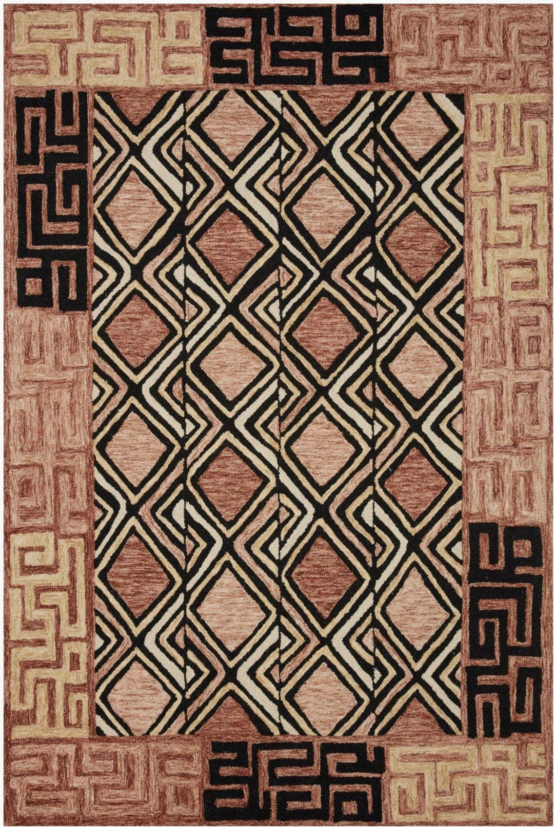 NALA HAND - TUFTED WOOL RUG: TERRACOTTA, BLACK