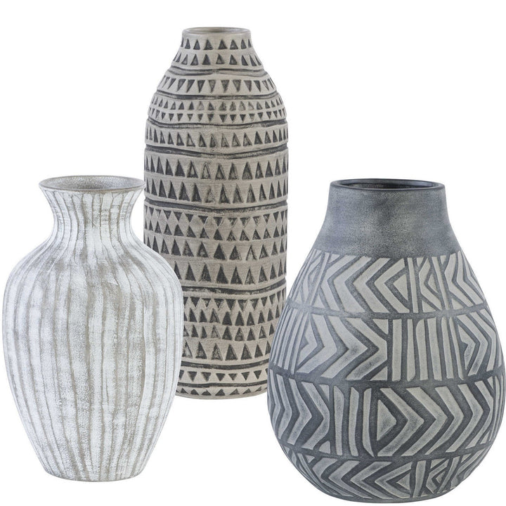 NATCHEZ GREY TRIBAL EARTHENWARE VASES | SET OF 3