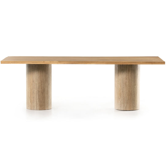 NATURAL OAK + TRAVERTINE DINING TABLE