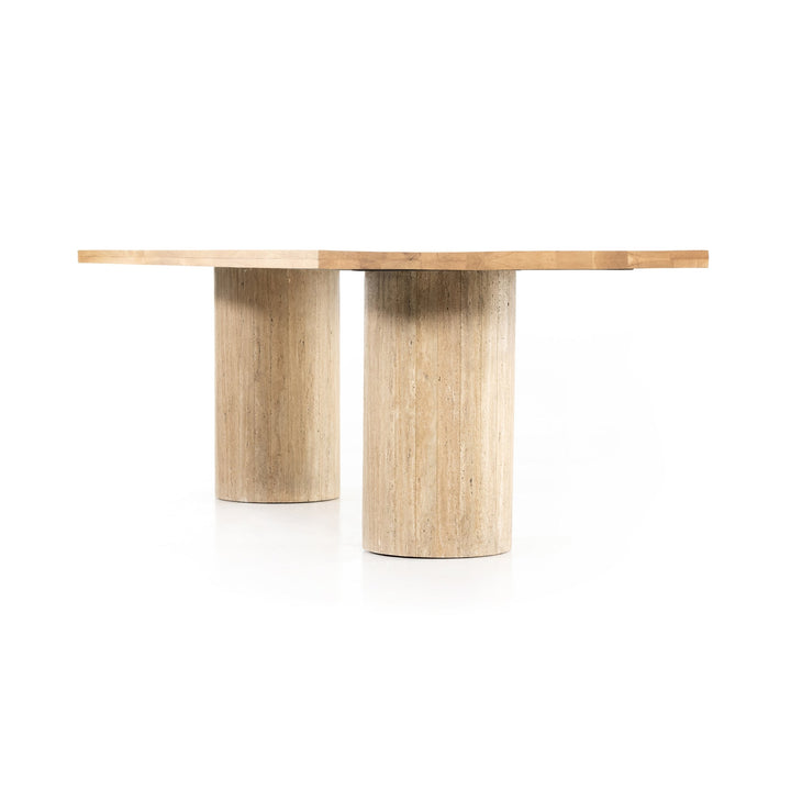 NATURAL OAK + TRAVERTINE DINING TABLE