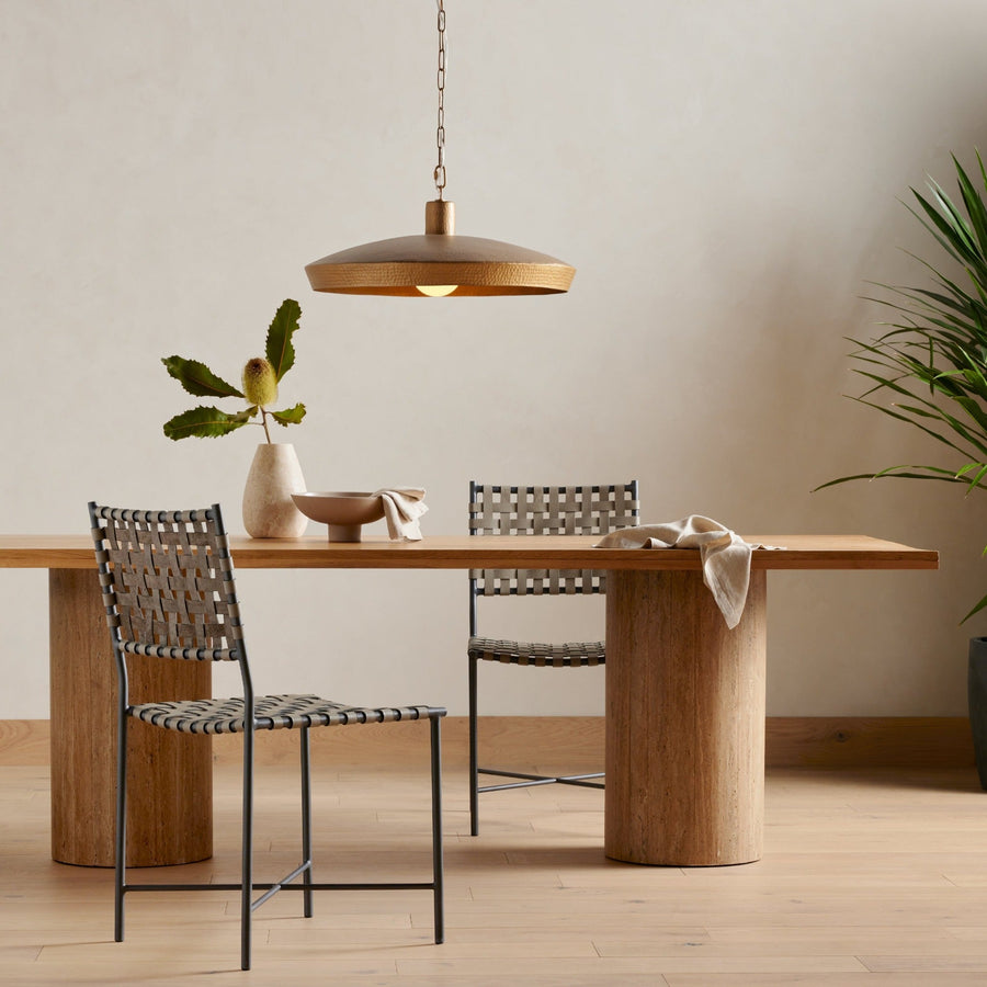 NATURAL OAK + TRAVERTINE DINING TABLE