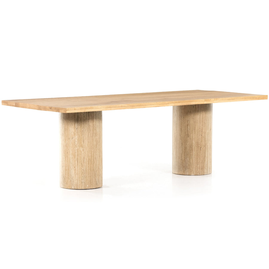 NATURAL OAK + TRAVERTINE DINING TABLE