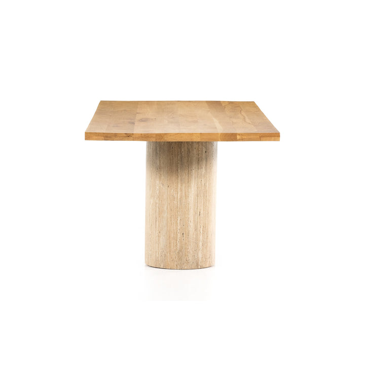 NATURAL OAK + TRAVERTINE DINING TABLE