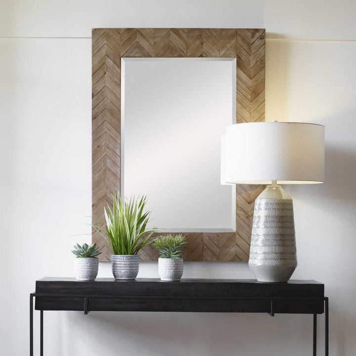 NATURAL PINE CHEVRON WALL MIRROR