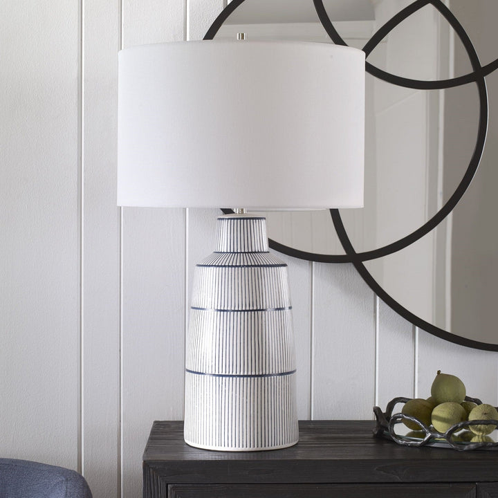 NAUTIQUE WHITE + NAVY STRIPED LAMP