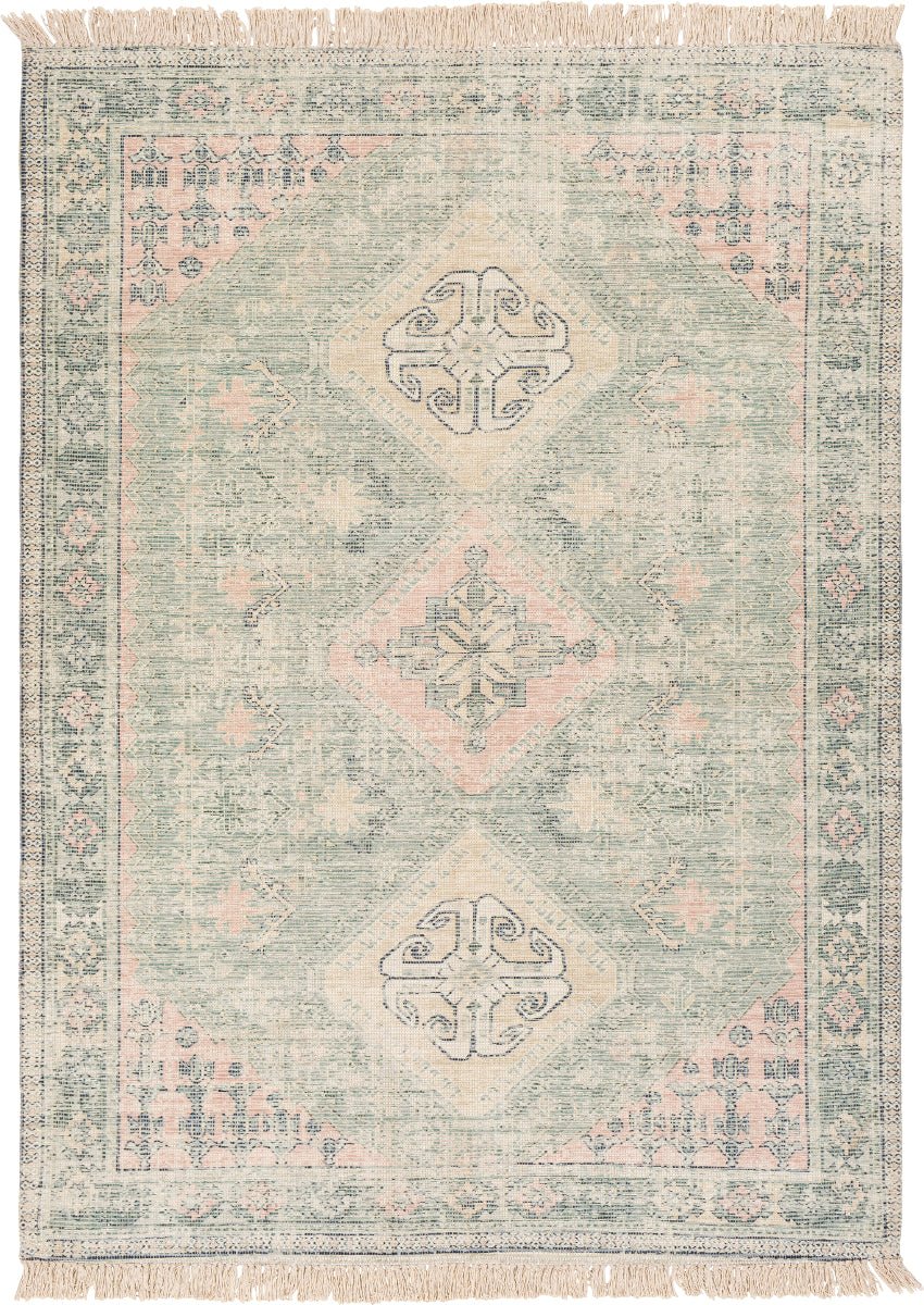 NEVAEH DISTRESSED VINTAGE PRINT RUG: SAGE, PINK