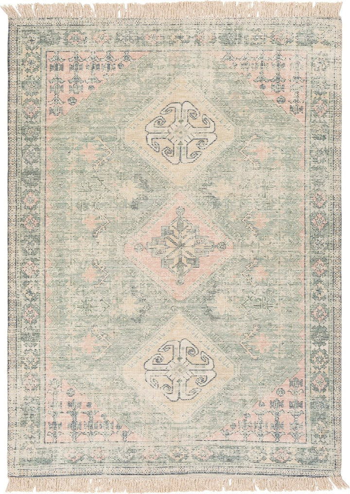 NEVAEH DISTRESSED VINTAGE PRINT RUG: SAGE, PINK