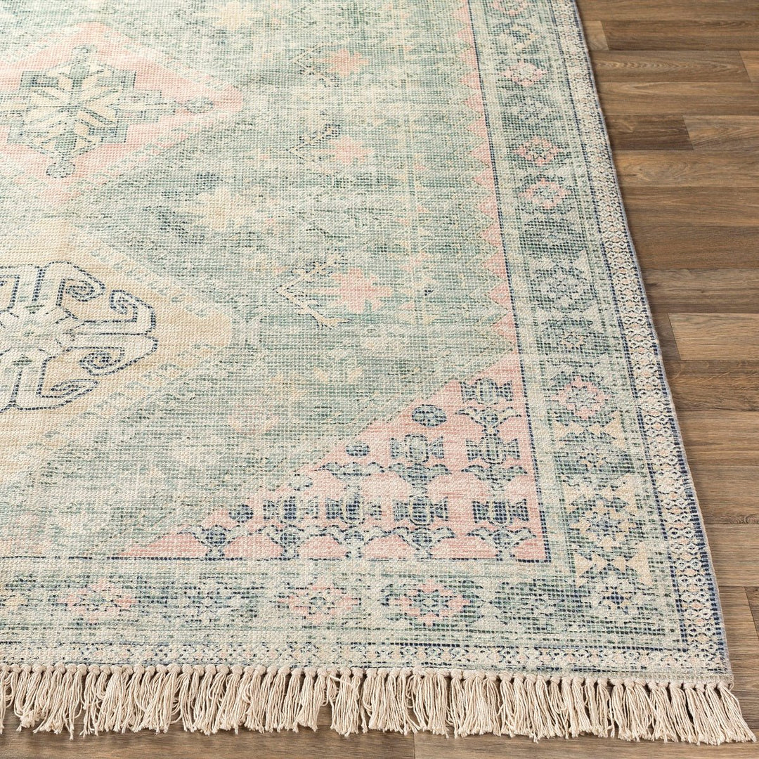 NEVAEH DISTRESSED VINTAGE PRINT RUG: SAGE, PINK