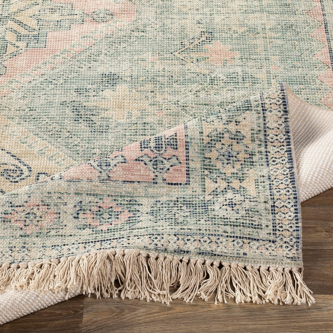 NEVAEH DISTRESSED VINTAGE PRINT RUG: SAGE, PINK