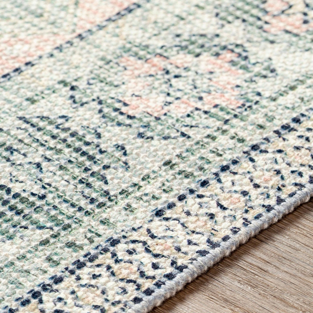 NEVAEH DISTRESSED VINTAGE PRINT RUG: SAGE, PINK