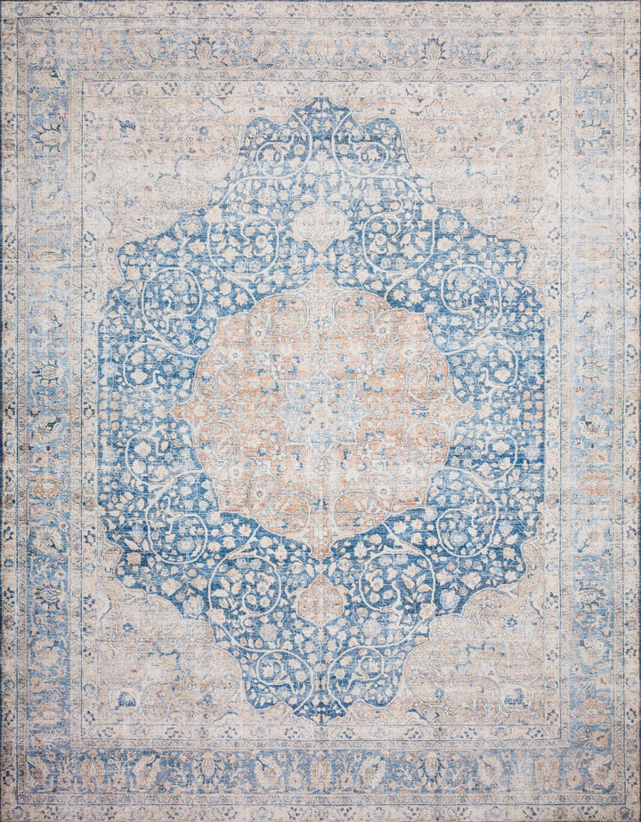 NIKHIL VINTAGE PRINT FLAT RUG: BLUE, PEACH