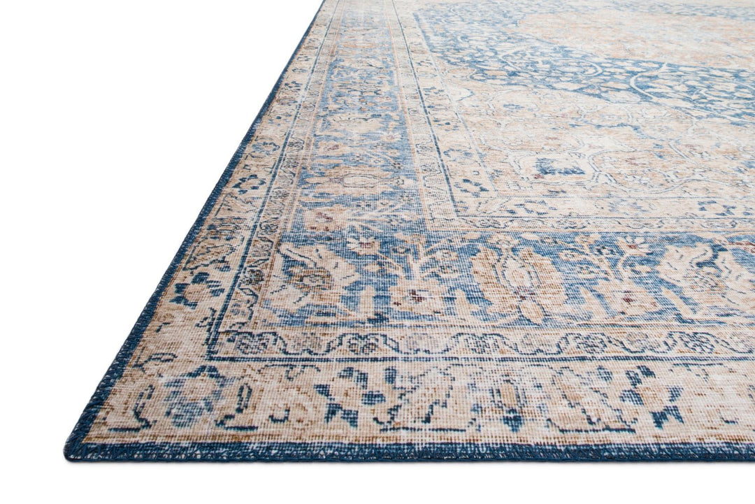 NIKHIL VINTAGE PRINT FLAT RUG: BLUE, PEACH