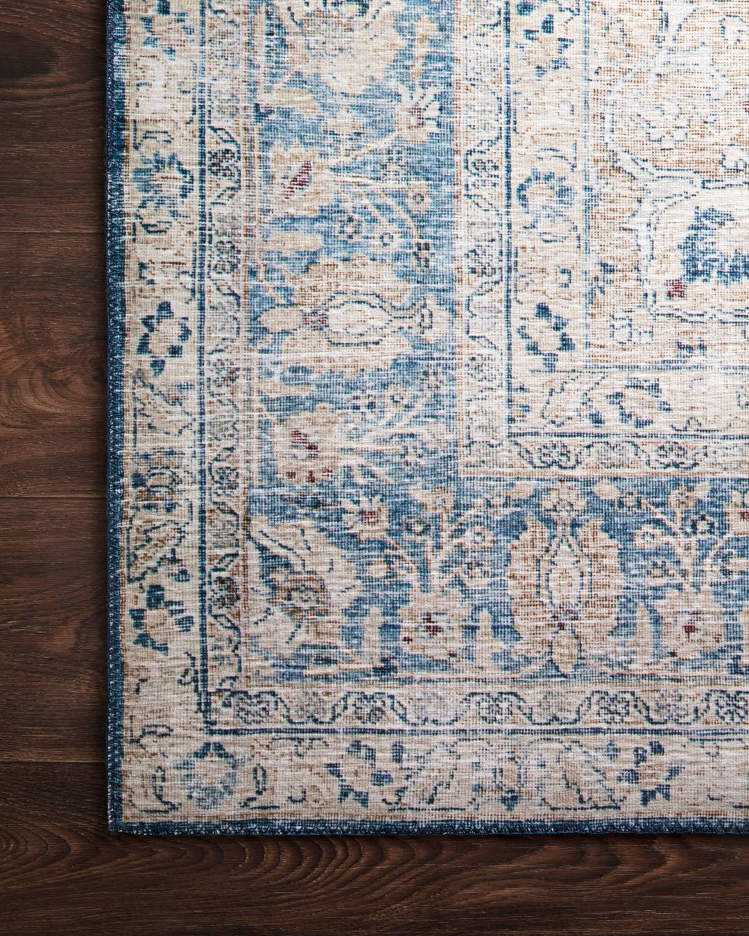 NIKHIL VINTAGE PRINT FLAT RUG: BLUE, PEACH