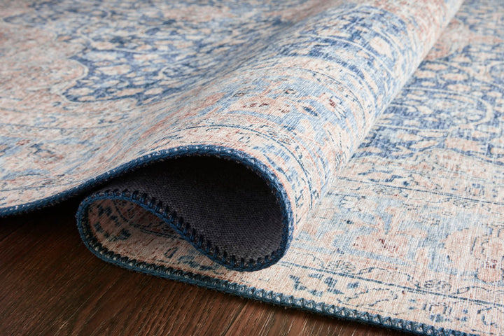 NIKHIL VINTAGE PRINT FLAT RUG: BLUE, PEACH